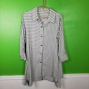 Soft Surroundings Women's Blue Striped Long Tunic Lagenlook Top Soze Medium
